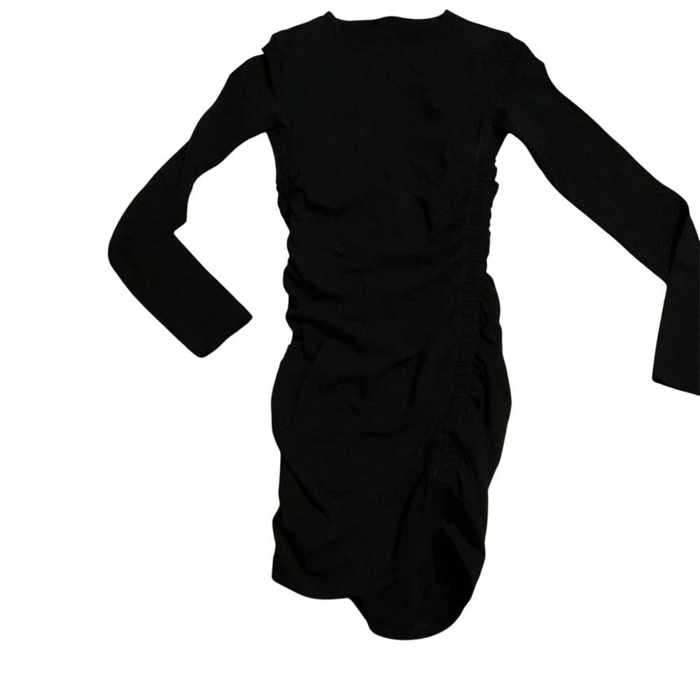 TNA Black Malibu Ruched Long Sleeve Dress